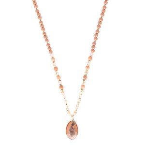 Riah Fashion Pink Natural Stone Pendant. Long Necklace.